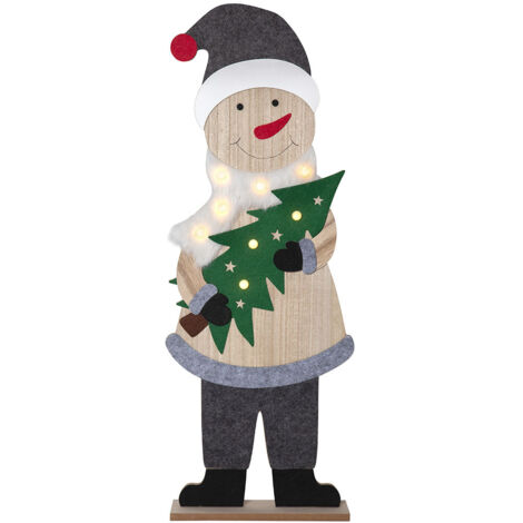 Verspielte Weihnachtsleuchte ,Billy' aus Holz, Schneemann mit 8 LEDs, Batterien + Timer, H 80cm