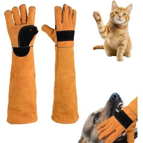 Verstärkte, kratzfeste Lederhandschuhe – geeignet für Hunde, Katzen, Reptilien usw. – 1 Paar, orange, 60 cm