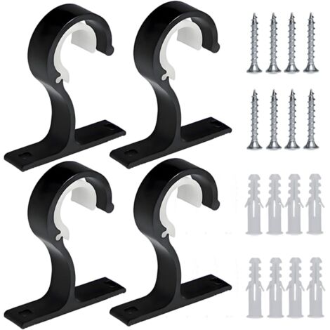 Verstellbare Gardinenhalterungen, 4 Gardinenstangenhalterungen für 25-28 mm Gardinen, Gardinenhaken mit Schrauben und Dübeln, Aufhängestangenhalterung aus Aluminiumlegierung (schwarz)