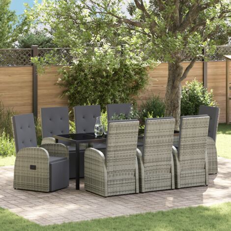 Verstellbare Gartenstühle 9 pcs Grau 200 x 80 x 73 cm PE-Rattan vidaXL
