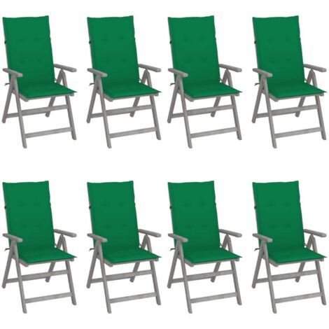 Verstellbare Gartenstühle mit Auflagen 8 Stk. Grau Akazienholz