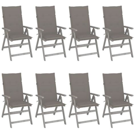 Verstellbare Gartenstühle mit Auflagen 8 Stk. Grau Akazienholz
