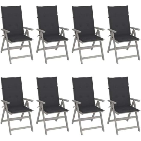 Verstellbare Gartenstühle mit Auflagen 8 Stk. Grau Akazienholz