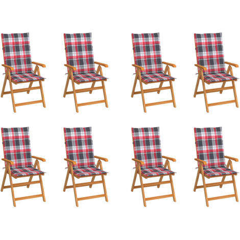 Verstellbare Gartenstühle mit Auflagen 8 Stk. Massivholz Teak