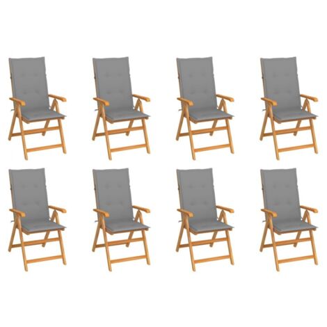 Verstellbare Gartenstühle mit Auflagen 8 Stk. Massivholz Teak vidaXL