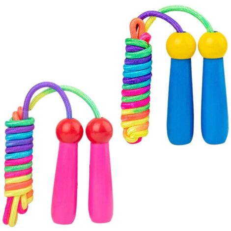 verstellbare Kinderspringseile mit regenbogenfarbenen Holzgriffen für Outdoor-Sport und Spiele