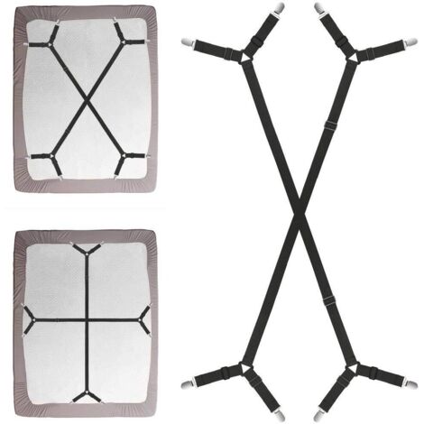 Verstellbare Kreuz-Bettlakenbefestigungen, 2er-Pack, geeignet für Bettlaken und Matratzenbezüge.