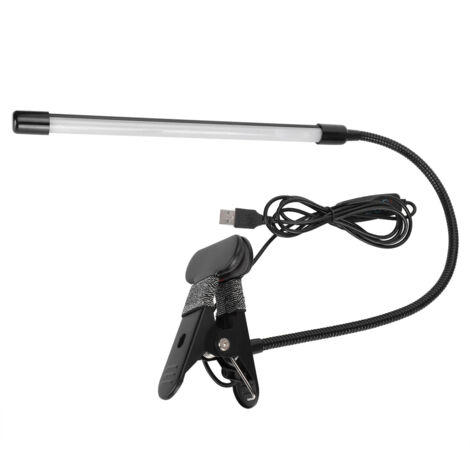 Verstellbare LED-Leselampe zum Anklemmen, warm-/kaltweiß, Einzelröhre, USB-Anschluss, Schwarz