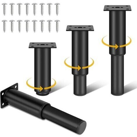 Verstellbare Metall-Möbelfüße (18 bis 30 cm) – 4er-Set, perfekt für Bett, Sofa, Kommode, Stuhl und Couchtisch – Schwarz