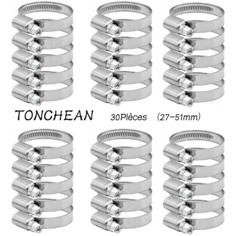 Verstellbare Schlauchschelle 27-51 mm Bereich aus Edelstahl 304 Sortiment Schlauchschellen Clips für Haushaltswasserschlauch, Gasschlauch, Kfz-Schlauch, Wasserhahn 30 Stück (12 mm)