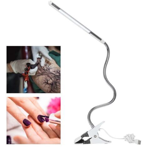 Verstellbare, tragbare LED-Schreibtischlampe mit Klemme für Tätowierungen, Maniküre und Make-up perlmuttweißes Licht