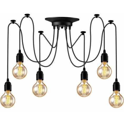 Verstellbare Vintage Edison Pendelleuchte - Schwarze Industrielampe - 1/3/5/6 Kopf (6 Lampenfassungen) - FVO