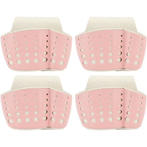 Verstellbarer, 2-stufiger Schwammhalter fürs Waschbecken – 4-teilig – Seifenschale mit Abfluss – Küche & Bad – Rosa