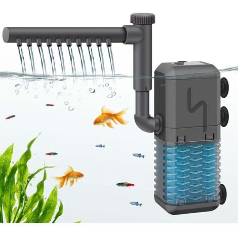Verstellbarer Aquarienfilter, 600 l/h, interne Filterpumpe mit Sprührohr, leiser 6-W-Tauchfilter für kleine Aquarien bis 120 Liter