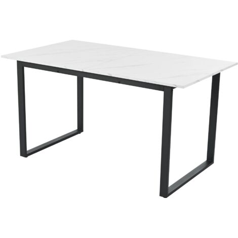 Verstellbarer Esstisch 140/180x80x75cm,mit stabilen Eisen-Vierkantbeinen und moderner MDF Tischplatte in Marmoroptik für Zuhause und Büro