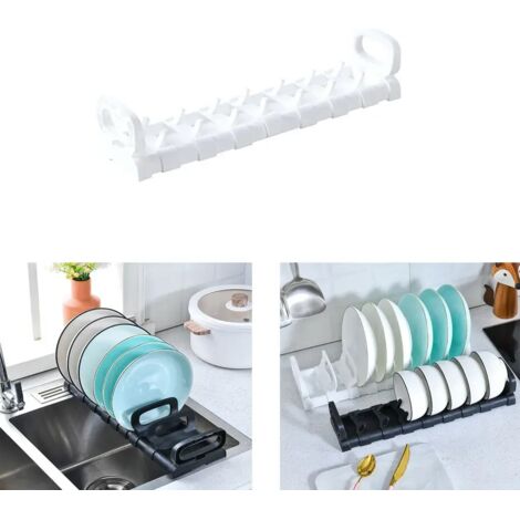 Verstellbarer Geschirrabtropfkorb – 31,5 x 10 cm, weiß, ausziehbar, für die Arbeitsplatte, platzsparend, praktisch & modern