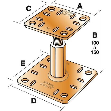 SIMPSON STRONG TIE Verstellbarer Pfostenfuß fertig zum Befestigen SIMPSON - Komplettset mit Befestigungen - KIT FIX PPRC