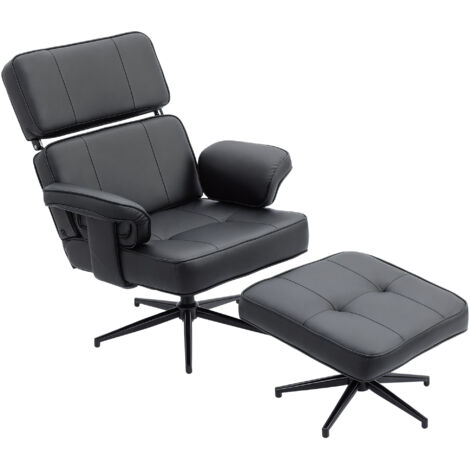 Verstellbarer Relaxsessel mit Fußstütze, Kunstlederbezug, höhenverstellbarer Kopfstütze, Metallgestell, schwarz
