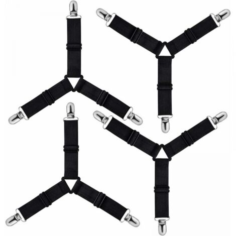 Verstellbarer Spannbettlakenhalter, dreieckig, Bettlaken-Fixiergurt für Bettwäsche, Bettlaken, Bügelbrett, Matratze, Sofa (schwarz, 4 Stück)