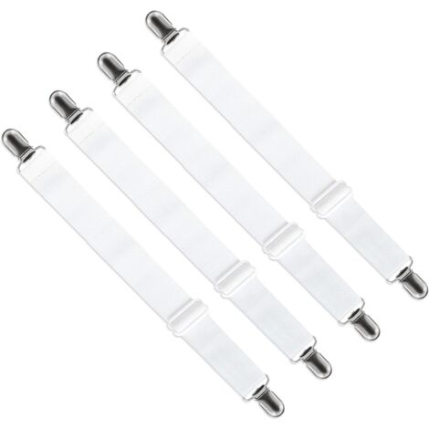 Verstellbarer Spannbettlakenspanner (65 cm bis 200 cm), Befestigungsbefestigung, verstellbarer Haltegurt für Bettlaken, Sofa, Bügelbezug (weiß, 4er-Set)