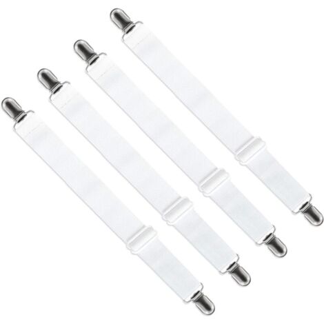 Verstellbarer Spannbettlakenspanner (65 cm bis 200 cm), Zubehör, verstellbare Bettlakenspanner, Sofa (weiß, 4er-Set)