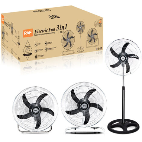 Verstellbarer Standventilator mit 3 Geschwindigkeitsstufen, 3 Betriebsmodi, neigbarem Kopf, 400 W, Schwarz