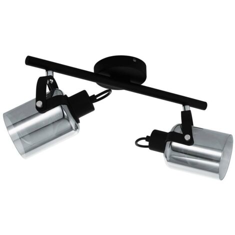 Verstellbarer Strahler, schwarz, 2 Spots, Zylinder aus Rauchglas, Berregas Eglo