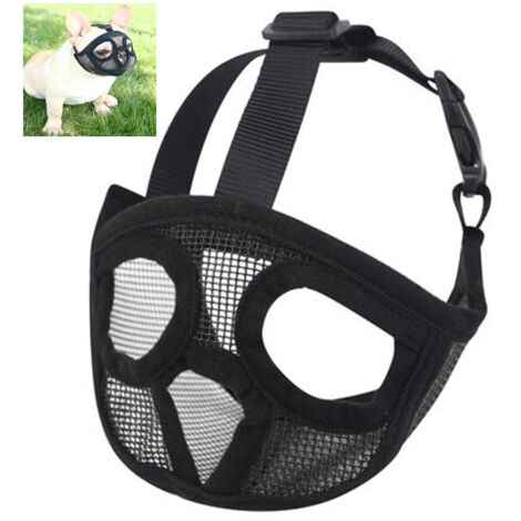 Verstellbarer und atmungsaktiver Hundemaulkorb, biss- und bellhemmend, ideal für Bulldoggen und ähnliche Rassen.