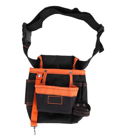 Verstellbarer und tragbarer Werkzeuggürtel mit 8 Taschen, Werkzeugtasche für Elektriker (Schwarz, orangefarbener Besatz)
