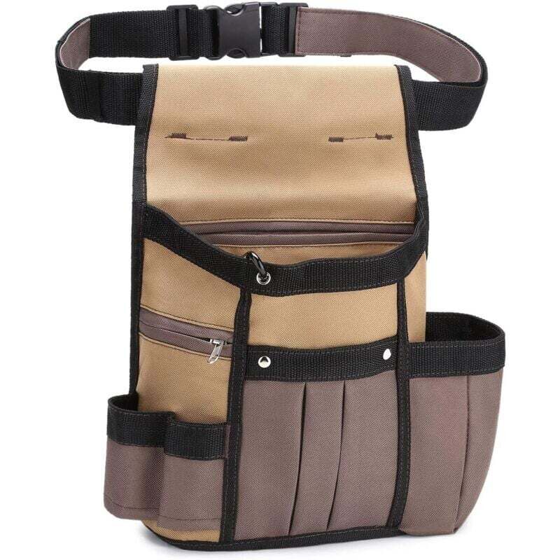 Image of Verstellbarer Werkzeuggürtelhalter, Canvas-Werkzeugtasche für Heimwerker, Khaki (ohne Werkzeuge)
