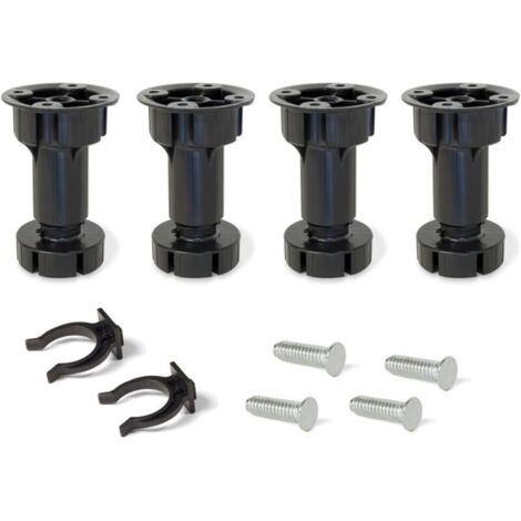 Verstellbares 4-Fuß-Stützset, schwarz, 120 mm, mit Zubehör, geeignet für Küche/Badezimmer, aus Kunststoff.