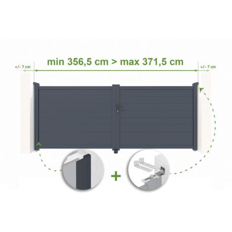 Verstellbares Drehtor Breite 3,5m EIGER H.140cm grau Aluminium