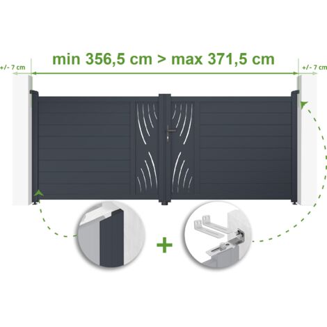 Verstellbares Drehtor Breite 3,5m VELETA H.140cm grau Aluminium