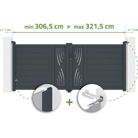 Verstellbares Drehtor Breite 3m VELETA H.120cm grau Aluminium