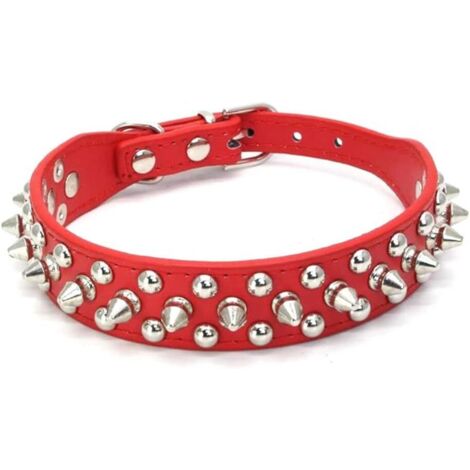 Verstellbares Hunde- und Katzenhalsband aus PU-Leder mit Nieten und Stacheln für kleine und mittelgroße, robuste Tiere