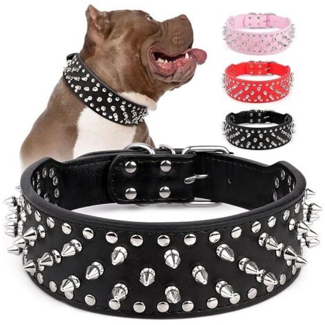 Verstellbares Hundehalsband mit breiten Dornen, aus Kunstleder, mit Pilznieten, robust und mit Nieten besetzt, für kleine, mittlere und große Rassen wie Pitbull, Mastiff, Bulldogge, Bulldogge usw.