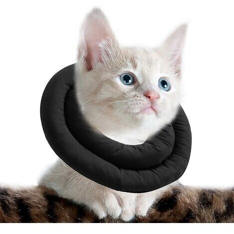 Verstellbares Katzenhalsband, weiches Katzen-Erholungshalsband, schützendes Haustierhalsband nach Operationen (S, Schwarz)