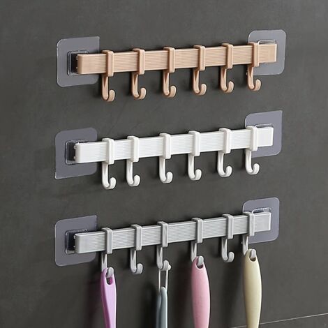 Verstellbares Küchenregal mit 6 Wandhaken, Badezimmertürhaken, Kleiderhaken, Handtuchhalter, Schlüsselhaken, Küchenorganizer