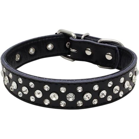 Verstellbares Lederhalsband mit funkelnden Strasssteinen für kleine und mittelgroße Hunde – modisches Accessoire