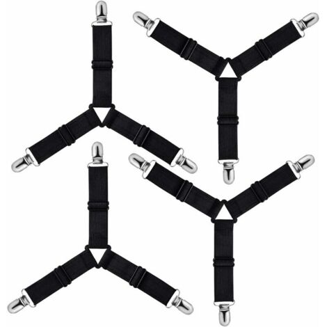 Verstellbares Spannbettlaken-Dreieck, Befestigungsgurt für Bettwäsche, Bettlaken, Bügelbrettbezüge, Matratzen, Sofas (Schwarz, 4er-Pack)