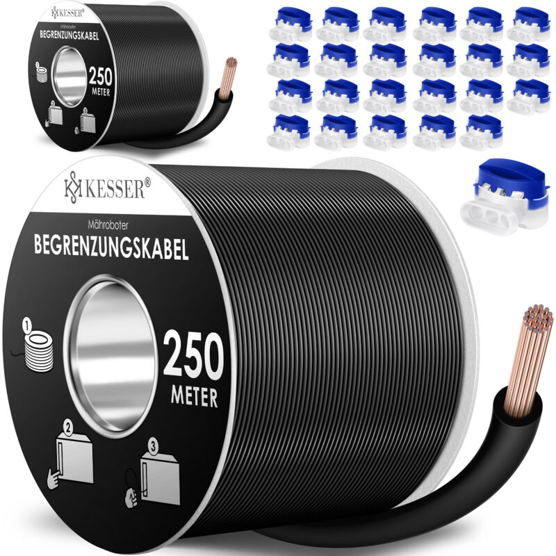 Câble périphérique + piquet + connecteur de câble pour tondeuse robot Accessoires set Câble périphérique compatible universel Noir / 500m - Kesser