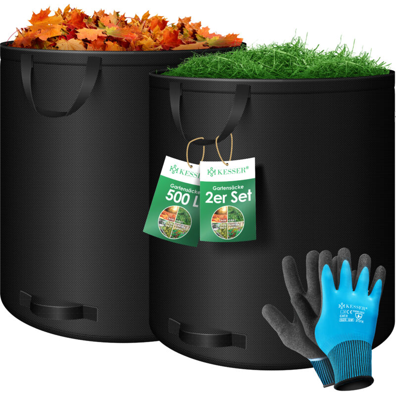 Set de sacs à feuilles Sacs à déchets de jardin avec gants - Autoportants 4 poignées Stables Robustes & Pliables - Sacs à feuilles Tontes de gazon