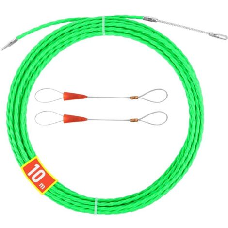 (Vert) Aiguille d'électricien 10 m, tire-câble électrique 4 mm, tire-câble avec 2 têtes de guidage flexibles, aiguille à câble, enfile-câble électrique pour la pose de gaines de câbles
