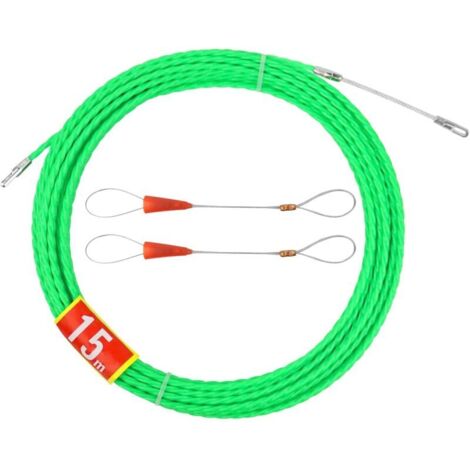 (Vert) Aiguille d'électricien 15 m, tire-câble électrique 4 mm, tire-câble avec 2 têtes de guidage flexibles, aiguille à câble, enfile-câble pour la pose de goulottes