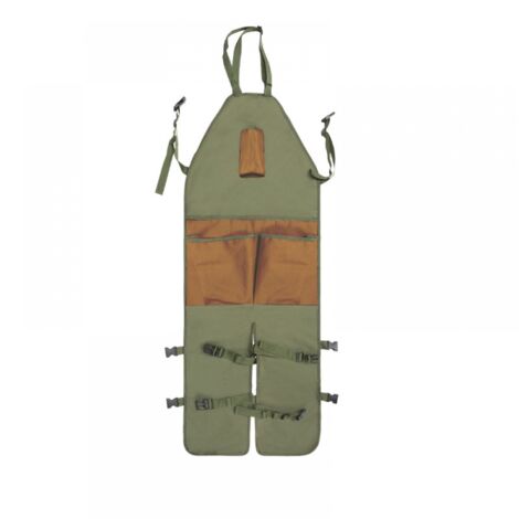 （Vert armée + pochette marron）Tablier Long de Jardinier avec Protection des Jambes, Tablier de Travail Avec Plusieurs Poches à Outils Idéal Pour Jardinage, Bricolage, Charpentier, Garage, Atelier