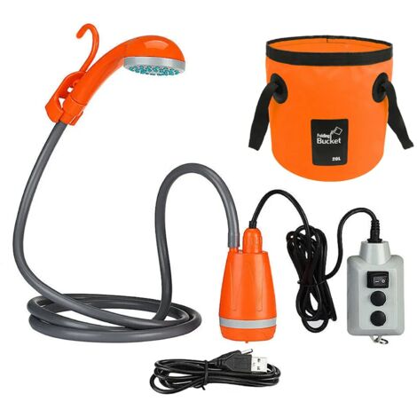 (vert) Douche de camping portable, pompe de douche rechargeable, équipement de camping et de randonnée.
