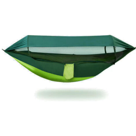 Vert foncé 260&140 cm Hamac en nylon anti-basculement, hamac simple ou double d'extérieur, hamac parachute léger pour le camping, hamac en nylon avec moustiquaire