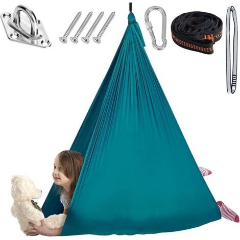 Vert foncé 280&150 cm Hamac élastique pour enfants, suspension d'intérieur, yoga pour adultes, chaise suspendue d'extérieur élargie, balançoire de patio, entraînement à l'intégration sensorielle.