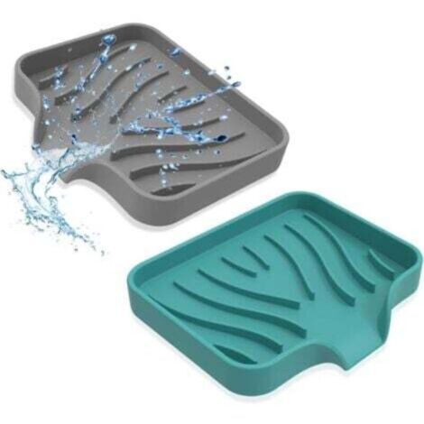 (Vert + Gris) Lot de 2 Porte-Savon de Douche en Silicone, Porte-Savon de Pont de Salle de Bain pour Évier Sec Facile à Nettoyer