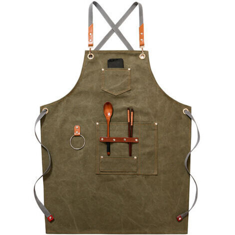 (Vert) Hochwertige Cowboy-Schürze mit Taschen für Friseure, Maler, Gärtner, Haarstylisten für Damen und Herren